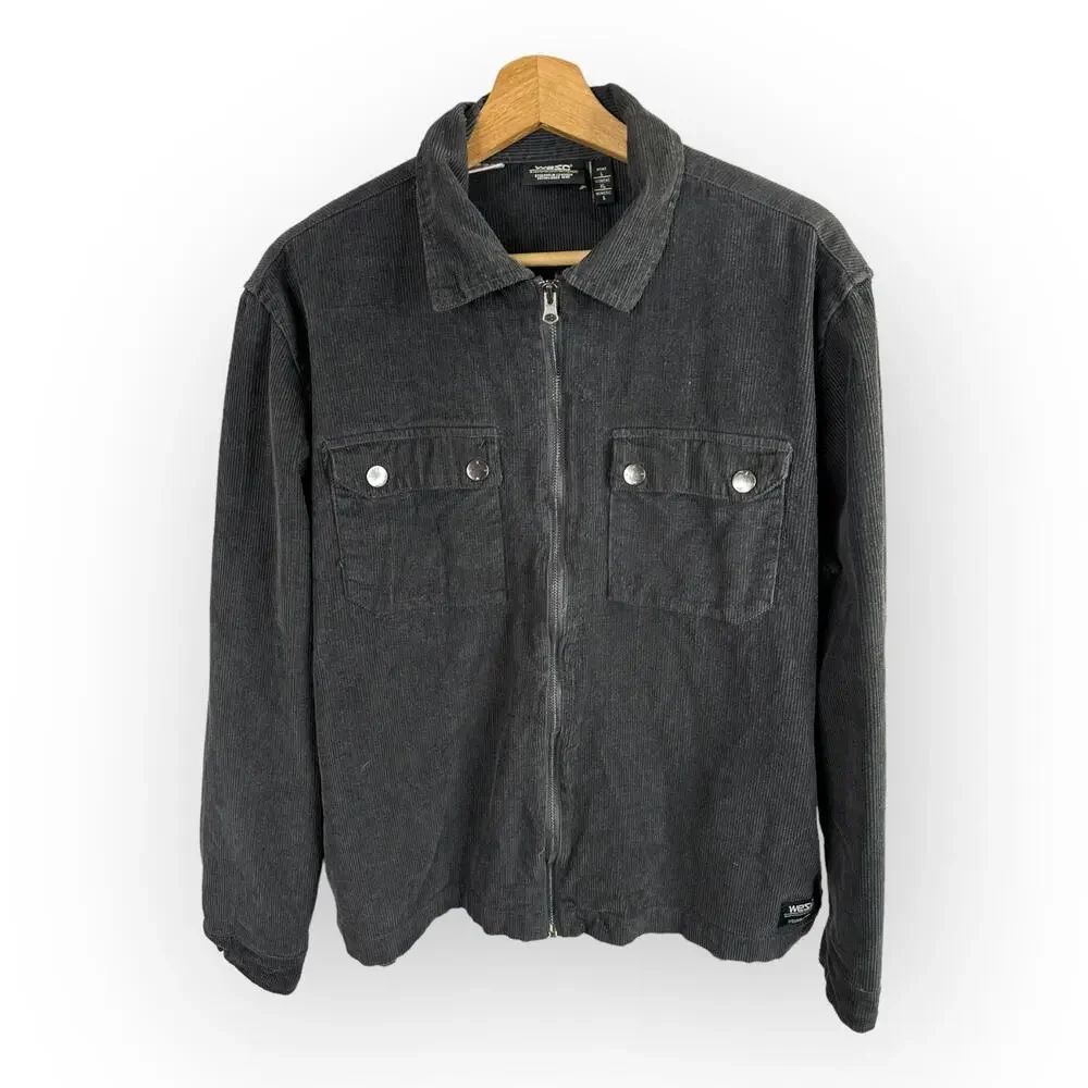 Wesc Mens size Large Womens XL Unisex Corduroy Shirt Jacket Black Cotton Zip Up